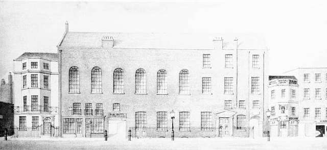 A pencil drawing of Regency building.