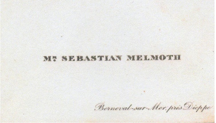 A calling card inscribed with the name Mr. Sebastian Melmoth