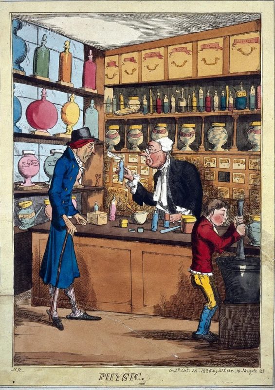 A man buying herbs from an apothecary shop.