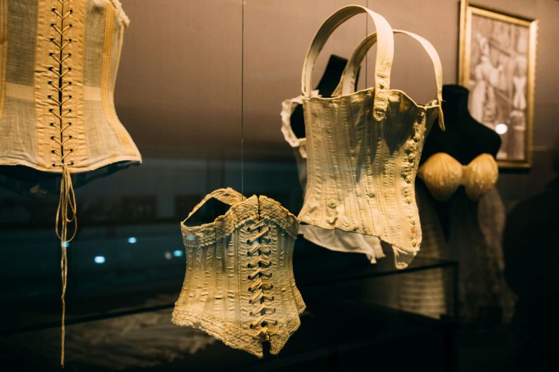 A museum display of an actual corset used during the Regency period.