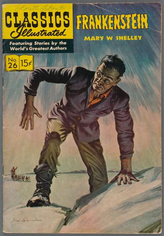 An old comic style printing of Mary Shelley's Frankenstein