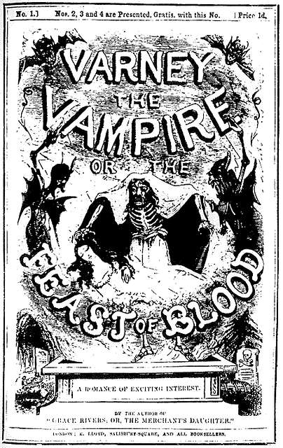 A black and white cover image of a penny dreadful, a comic-like horror reading material in the Regency era.