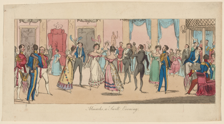 Elite Regency people dancing at a ball.